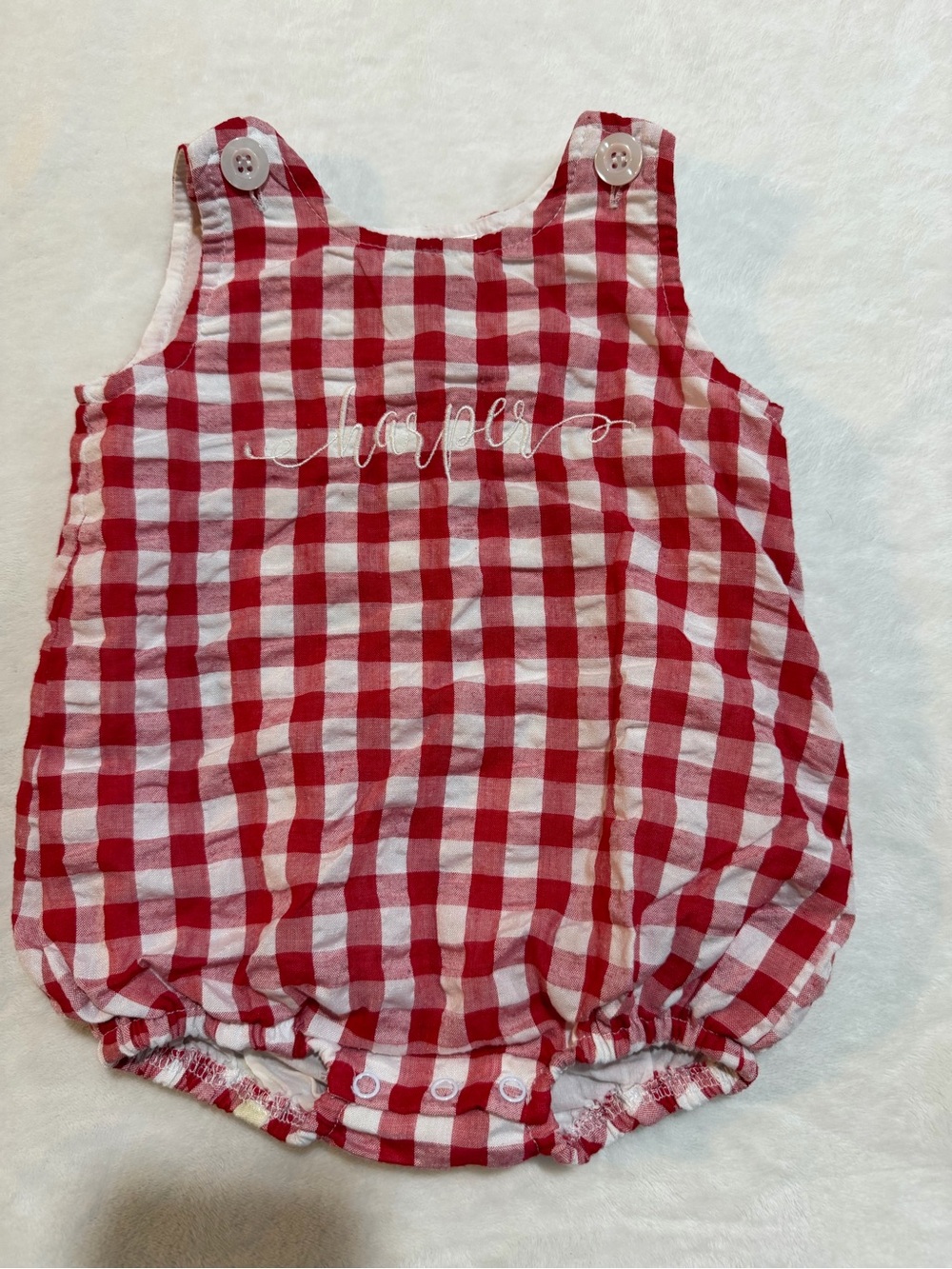 Red Gingham Baby Bubble Romper - personalized Harper
